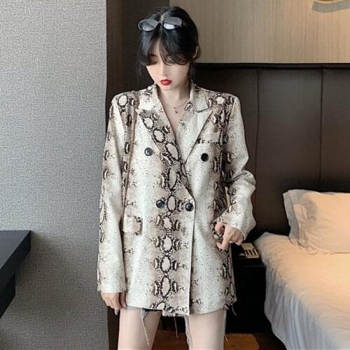 High-quality Snake Skin Blazer Straight and Smooth Jacket Office Lady Style Coat Business Formal Wear Tops BF Wind Spring Autumn