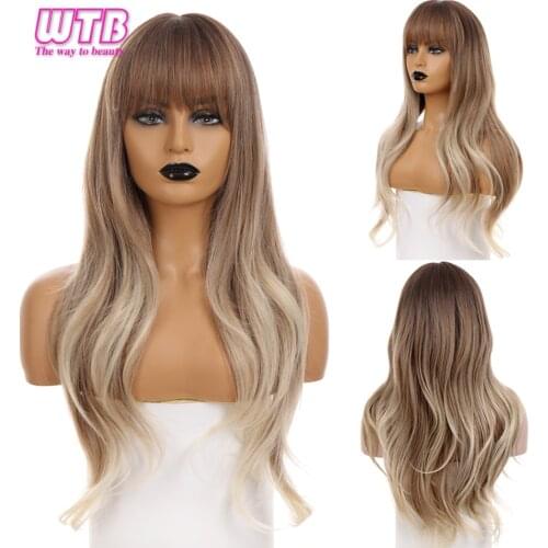 WTB Long Wavy Brown Mixed Light Blonde Wigs Party Daily Use Cosplay Synthetic Ombre Wig for Women Heat Resistant Fibre Wig
