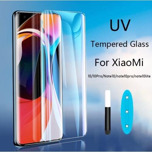 UV Liquid Glue Tempered Glass For Xiaomi Mi 10 CC9 Pro Full Curved Screen Protector For Xiaomi Mi Note 10 Pro lite UV Glass
