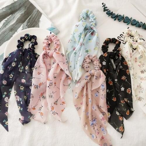 Hair Ties Bow Women Streamers Scrunchies Polka Dot Floral Print Elastic Ribbon Cloth Sweet Hair Accessories Headwear Colorful