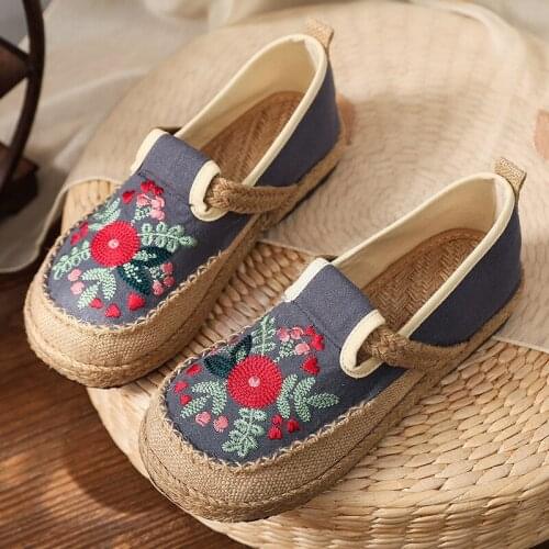 YourSeason National Style Flower Flats Ladies 2021 Retro Concise Handmade Women Cotton Linen Embroider Shoes Round Toe