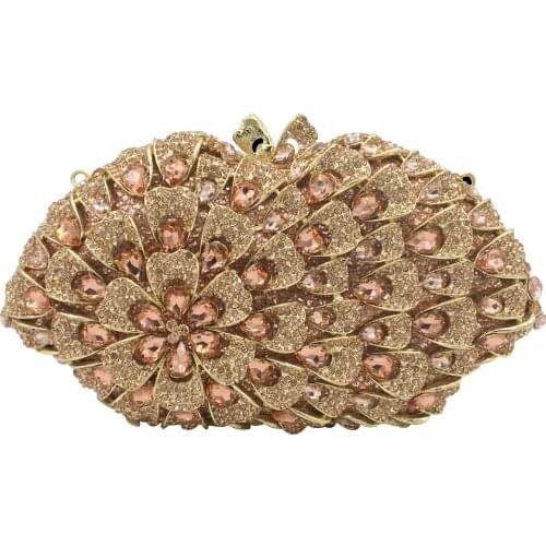 Boutique De FGG Women Pink Flower Evening Clutch Bags Formal Dinner Party Crystal Handbags Wedding Bridal Minaudiere Purses