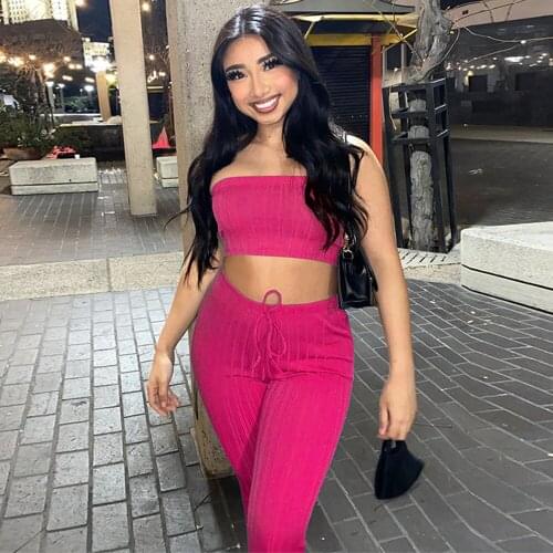 Women Fitness Two Piece Club Outfits Sexy Cold Shoulder Backless Crop Top and Flare Bell Bottom Trouser Bodycon Sweatsuit 2021