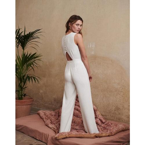 2021 Summer New Solid Colour Round Neck High Waist Back Hollow Out Simple Temperament Sleeveless Jumpsuit Womens Wide Leg Pants