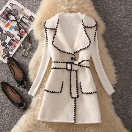 Women 2021 Autumn Winter Fashion Two-piece Suits Female Solid Color Slim Knitted Tops Ladies New Woolen Vest Dress Sets T196