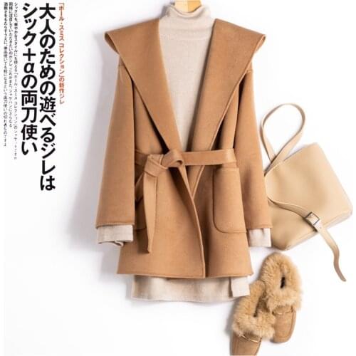 KOIJINSKY Womens pure wool double faced Hooded Coat in autumn and winter 2021