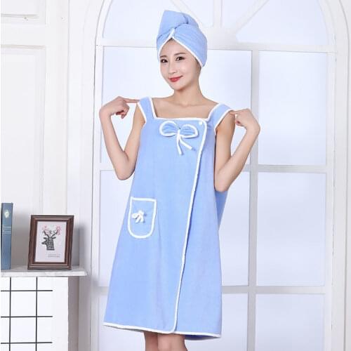 2021 Women Sling Bath Dress Female Large size 40-90 KG Can Wear Bath Towels Ladies Cotton Soft Super Absorbent Bath Dresses A