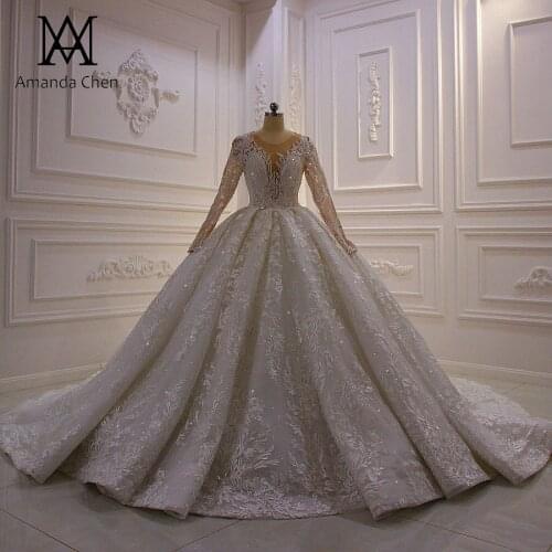 Robe femme Lace Appliqued Ball Gown See Through Back Wedding dress