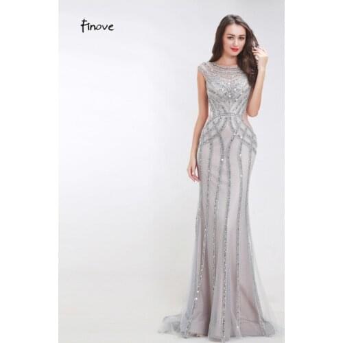 Finove Shining Sequins Evening Dresses Long 2020 New Styles Elegant Tulle Floor-Length Fashionable Formal Women Party Dresses