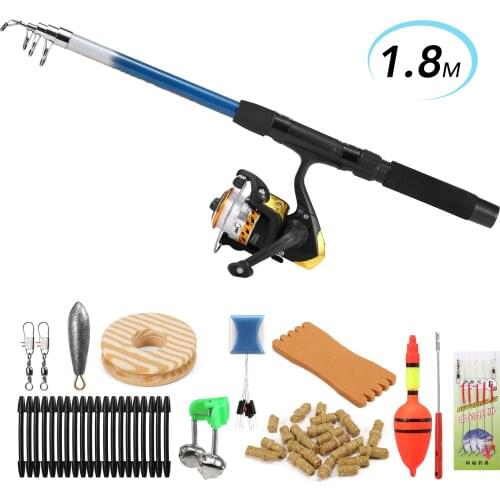 1.8m Telescopic Fishing Rod Pole Spinning Reel Fishing Set with Lures Swivels Bell Float Hair Rigs Fishing Accessories