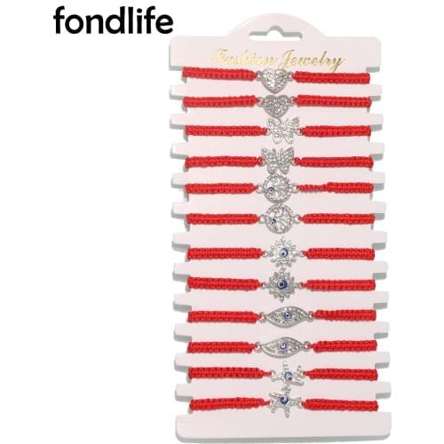 Zinc Alloy Love Heart Butterfly Sun Starfish Charm Bracelet Women 12pcs Red String Square Knot Macrame Wholesale Jewelry Present