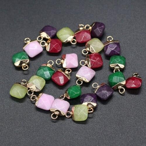 3PC Natural Stone Pendant Charms Fashion Faceted Square White Stone Add Color Pendants for Jewelry Making DIY Necklace Earrings