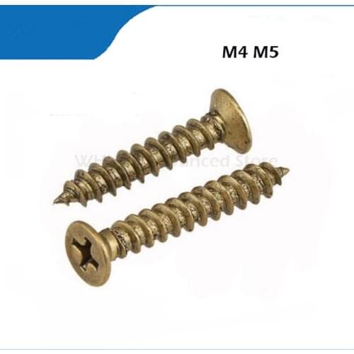 30pcs M4 M5 brass copper Self Tapping bolts plated golden color micro phillip flat head countersunk self tapping screw