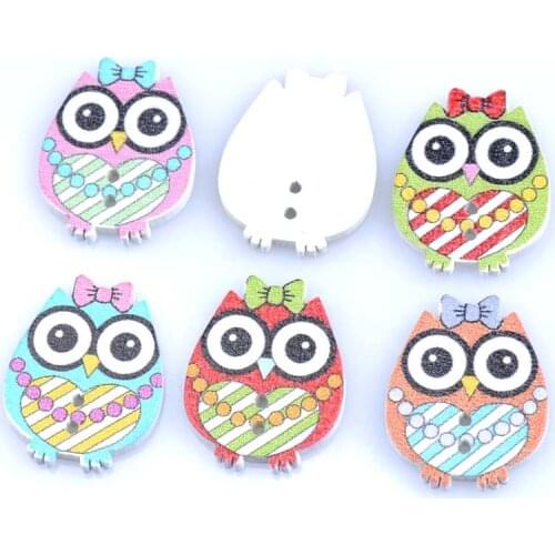 50pcs mixed cute Owl Painted Wooden Buttons Sewing Accessories Scrapbooking Crafts Handmade Buttons 20x25mm MT0985