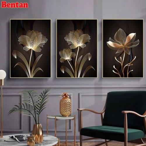 5D Diamond Painting 3 pieces Modern Minimalist Abstract Line Flower Mosaic Rhinestone Kits Handmade DIY Diamond Embroidery sale