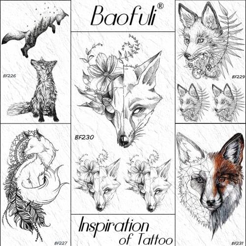BAOFULI DIY Geometric Diamond Fox Rose Flower Temporary Tattoo Sticker Body Art Arm Fake Custom Tattoos Women Men Black Tatoo