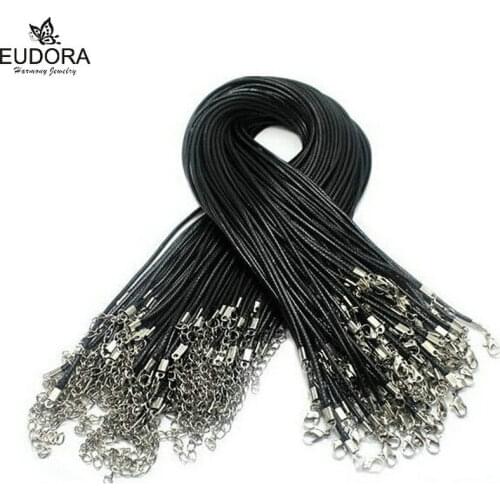 EUDORA 1.5mm Black Wax Leather Rope Chain Harmony Bola Chain 30'' 45'' for your Choose Fashion Jewelry Necklace Chains Cord