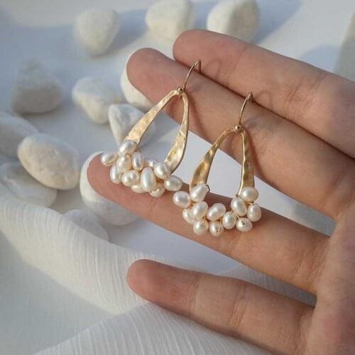Cold wind natural freshwater pearl earrings matte geometry water drop earrings show thin face