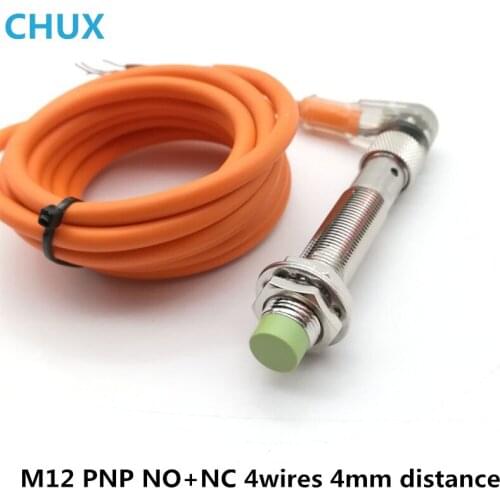 M12 Connector Type Proximity Inductive Sensor PNP NO+NC Proximity Switch DC 4 wire Angle Plug With Led Indicator