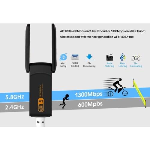 KEBIDU 1900mbps wi-fi dongle computer AC Network Card USB 3.0 antenna Dual Band usb wifi adapter 802.11ac/b/g/n 2.4Ghz + 5.8Ghz