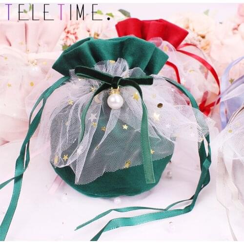 Creative Velvet Yarn Wedding Candy Gift Bags with Pearl Europe Chocolate Package Bag Wholesale Earrings Ring Gift Box