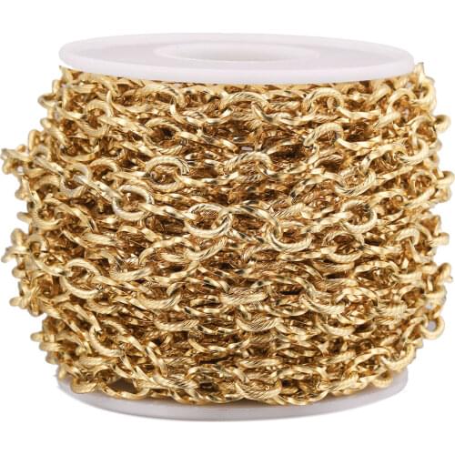 1M Width 7mm Stainless Steel Twist Cable Gold Chain Roll NK 1:1 Cuban Chains for DIY Necklace Jewelry Making Supplies Wholesale