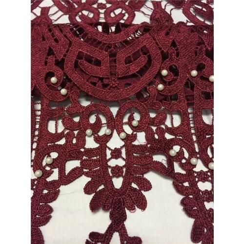 Hot sales! Wine Embroidery African Cord Laces fabric Guipure Lace Fabric water souble with Beaded For Nigerian Wedding Dresses