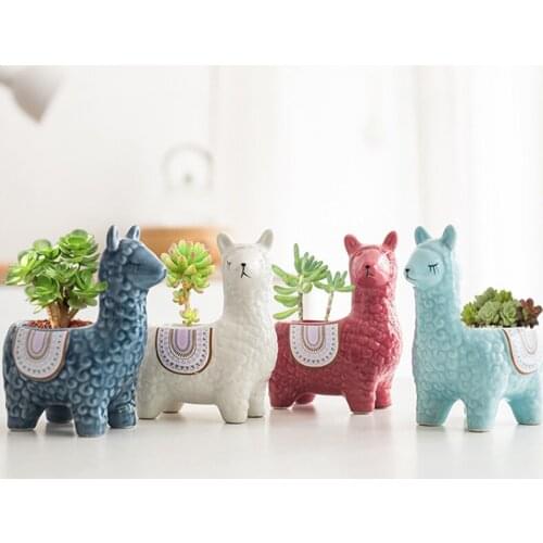 Cartoon Cute Alpaca Succulent Flower Pot Desktop Placed Potted Container Gift Balcony Plant Ceramic Creative Home Decoration