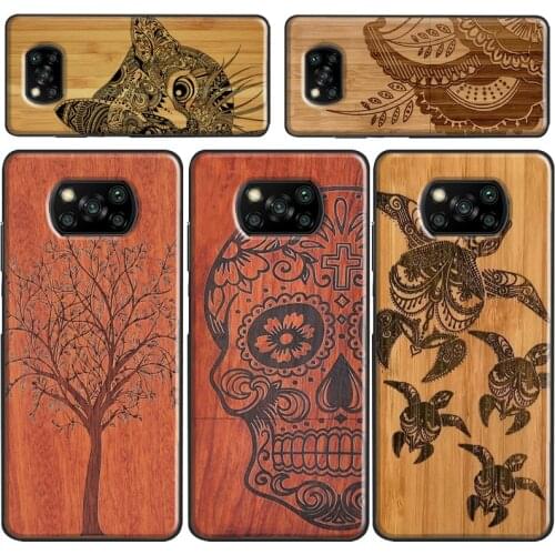Natural Bamboo Wood Animal Print Soft Case For Xiaomi Redmi Note 7 8 9 Pro A 8T 9S 9C K30 Mi 10 Ultra Note 10 Lite POCO X3 F2