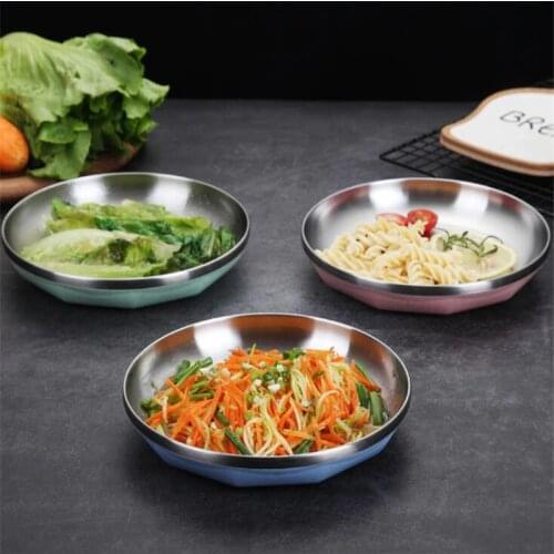 Stainless Steel Dinner Plates Minimalism Steak Round Tray Durable Tableware Plate Dessert Salad Tableware Dinnerware Food Plate