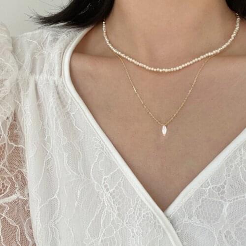 Vienkim Fashion Chain Pearl Necklace For Women Baroque Pearl Metal Charm Pendants Necklaces Choker Bead Chain Jewelry Gifts