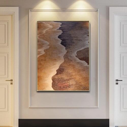 Golden Yellow Wave Line Fine Sand Canvas Painting Nordic Landscape Posters and Prints Wall Art Picture Modern Bedroom Decor