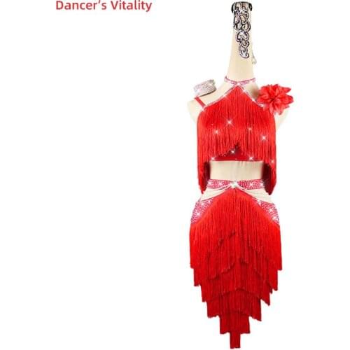 Latin Dance Dress Tassel stones Skirt Performance Clothing Custom Female Adult Child Competition Clothes latin dance Suit