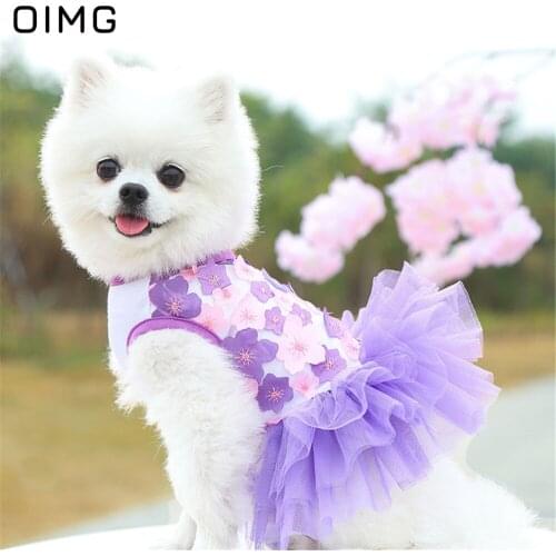 OIMG Small Dog Princess Dress Petal Decoration Cotton Mesh Cat Dress Summer Puppy Skirts Clothes For Bichon Pomeranian Teddy
