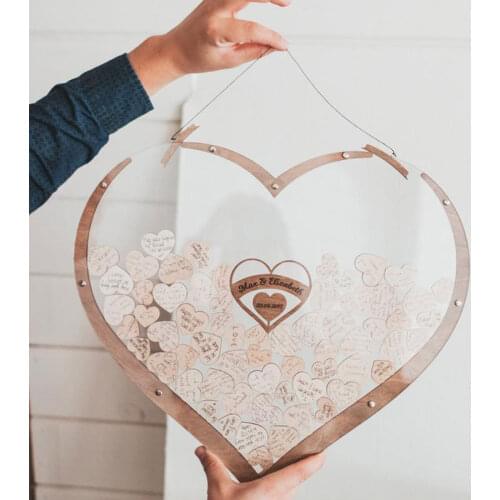 Custom Wedding Guest Book Drop Heart Box Rustic Boho Wedding Guestbook Sign With Wall Mount and Stand