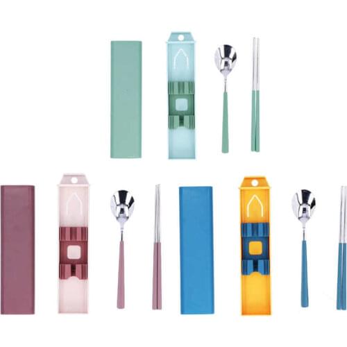 Tableware Portable Tableware Stainless Steel Spoon Chopsticks with Storage Box Cutlery Utensils for Travel Travel Utensils