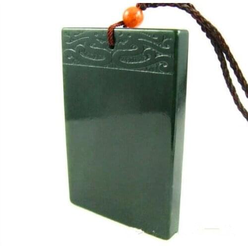 Natural Hetian Qingyu Square Talisman Magical Magic Pendant Necklace Fashion Jewelry Carved Exorcism Amulet Man Luck Gifts