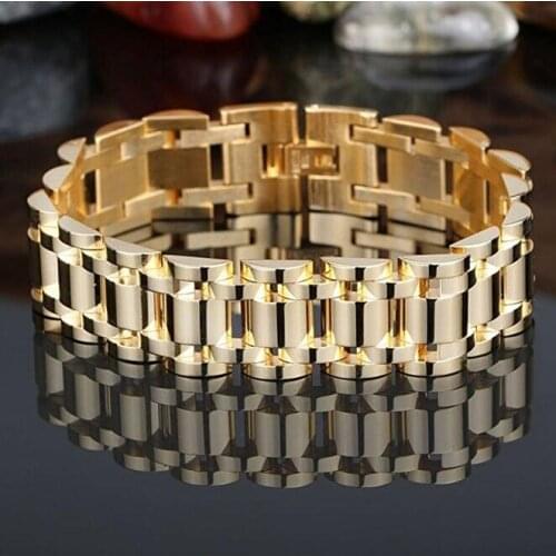 Hiphop Luxury Men Bike Watchband Bracelet Gold Stainless Steel Biker Strap Links Chain Bangles Pulseiras Jewelry 20cm-22cm