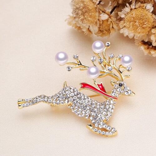 Christmas Deer Brooch Pin Mountings Base Findings Accessories Jewelry Settings Parts Mounts for Pearls Jade Crystals Agate Coral