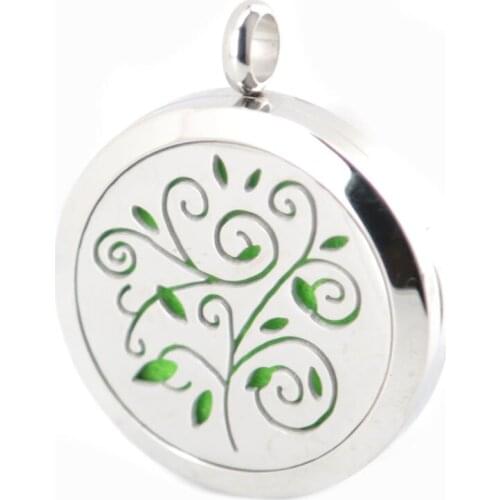 Silver Jewelry 30mm trees and flowers Aromatherapy Essential Oils Stainless Steel pendant Perfume Diffuser Locket Necklace