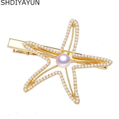 SHDIYAYUN Pearl Beads Hair Clip for Woman Triangle Freshwater Pearl Jewelry Barrette Handmade Starfish Hair Pin Dropshipping