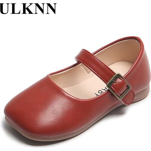 ULKNN Girls' Leather Shoes Style Retro Square Head Childrens Grandma Flats Baby Shoes Princess 2020 New Soft Bottom Fashion PU