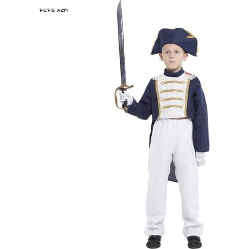 M-XL Boys Army Officer Soldier Uniform Cosplay Kids Children Halloween Napoleon Costumes Carnival Purim Masquerade party dress