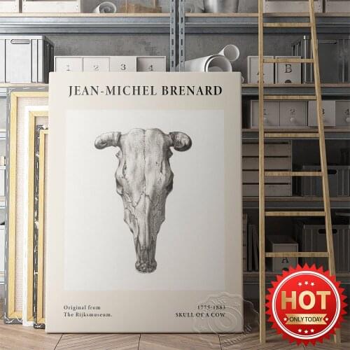 Jean Michel Bernard Exhibition Poster, Jean Bernard Skull Of A Cow Prints, Vintage Animal Wall Picture, Cow Head Bone Wall Art