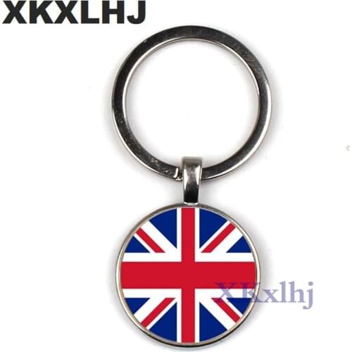 XKXLHJ Classic England/Chile Flag Men Car Key Ring Jewelry Round Glass Picture Key Chain Women Handbag Art Keychain Accessories