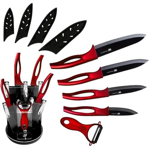 XYj Ceramic Knives Cutlery set Kitchen knives 3" Paring 4" Utility 5" Slicing 6" chef Knife+Block+Peeler Black Blade Cutter