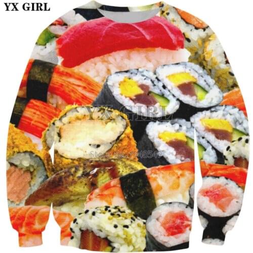 YX GIRL Drop shipping 2018 New Fashion Crewneck Sweatshirt Sushilove food 3d Print Mens Womens Casual Long sleeve Pullover
