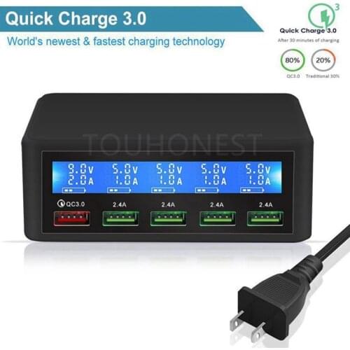 50W Quick QC 3.0 Charge 5 Port Smart LCD USB Charger Adapter Station Fast Charger For iPhone 7 Samsung S10 Xiaomi Phone Charger