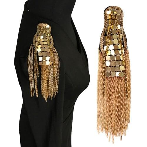 Handmade Fashion Tassel Chain Shoulder Board Badges Beads Patch Metal Epaulet Epaulette Military Pin on Brooch Medal