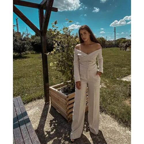 Xikom 2021 Women Two-piece Set Streetwear Female Solid Off Shoulder V Neck Bandage Slim Blazer Ladies Office Lady Suit